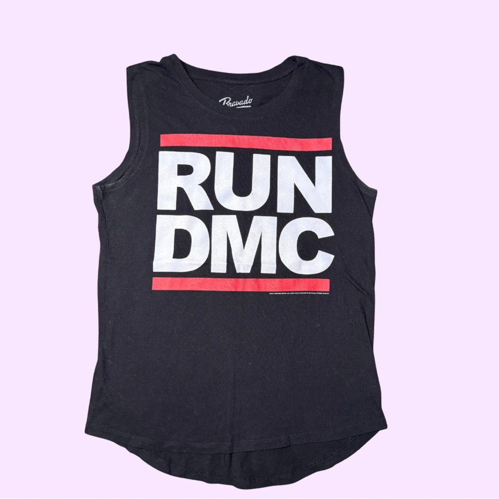 Bravado Black Run DMC Graphic Muscle Tank with Red & White Print